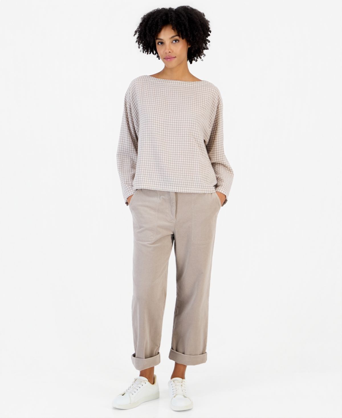 Eileen Fisher Women's Boat-Neck Boxy Long-Sleeve Wool-Blend Top