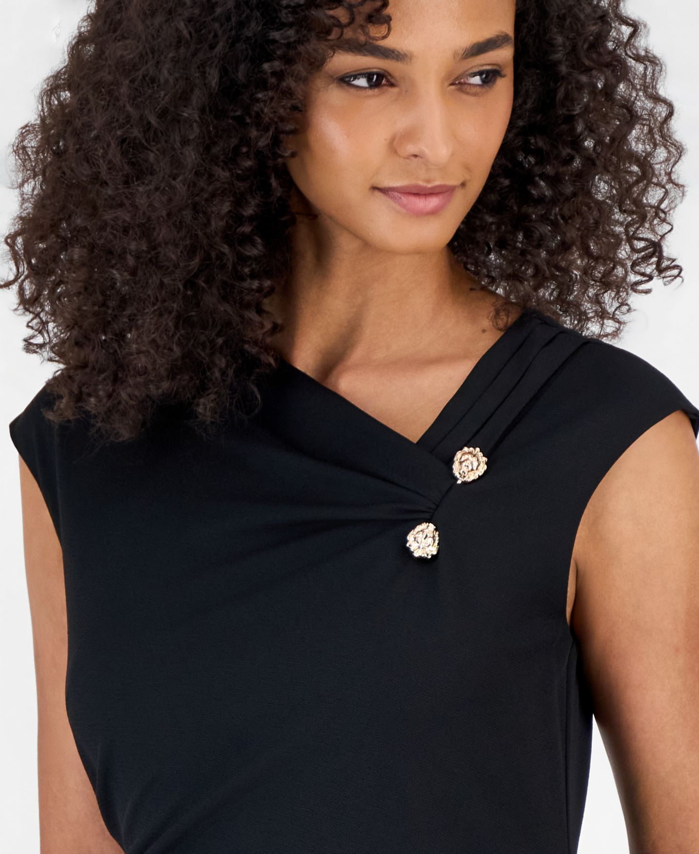 Женское платье Anne Klein Asymmetric-Draped Cowl-Neck Midi, цвет: Чёрный — фото 4