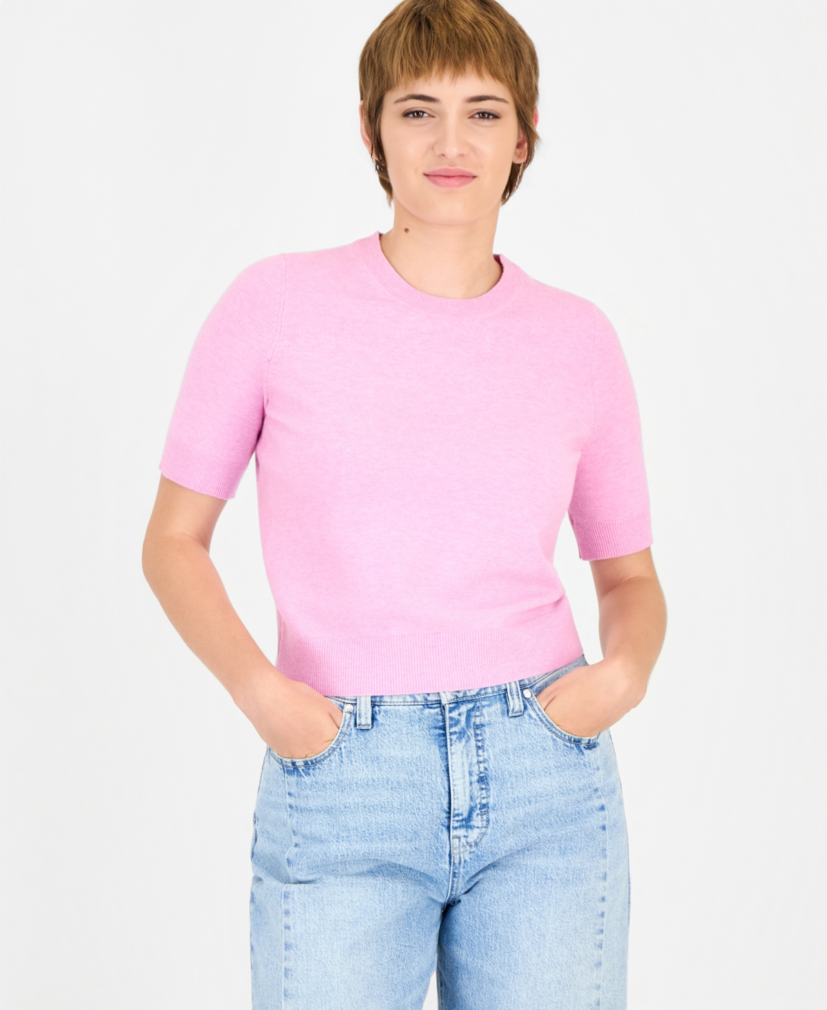 On 34th Women's Short-Sleeve Easy Crewneck Sweater Tee, Macy's Exclusive - Lavendar Suede
