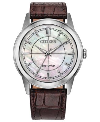 Men's Rolan White Dial Brown Leather Strap Watch 37mm