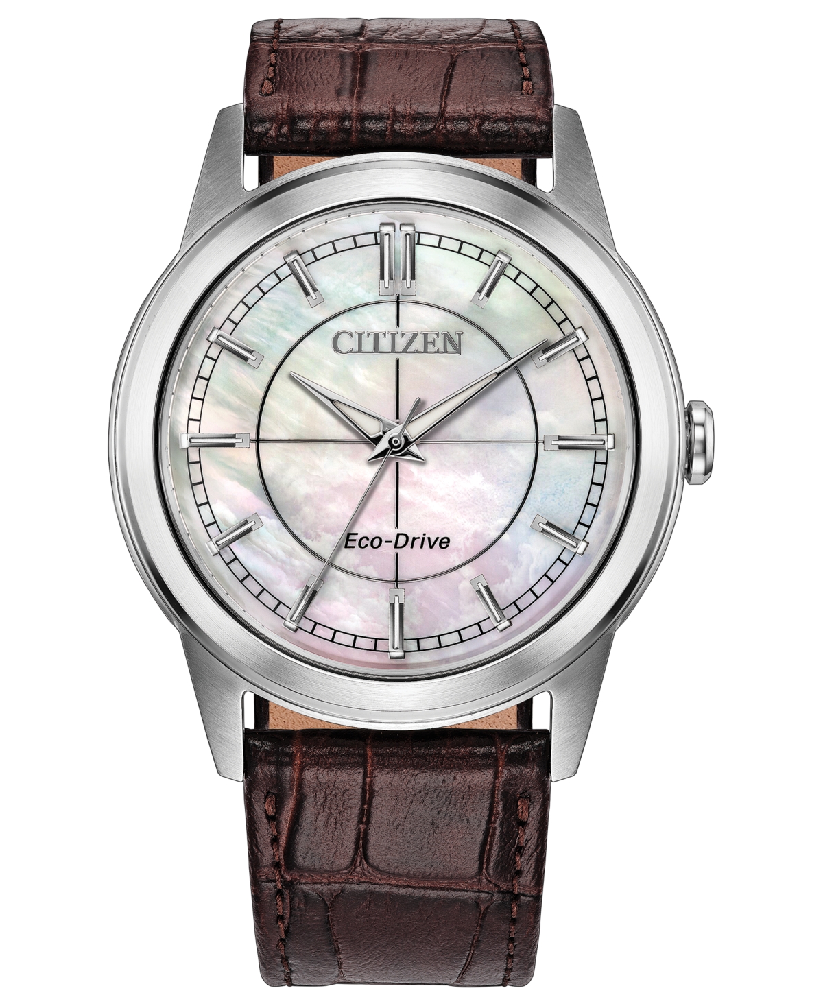 Citizen Men's Rolan White Dial Brown Leather Strap Watch 37mm