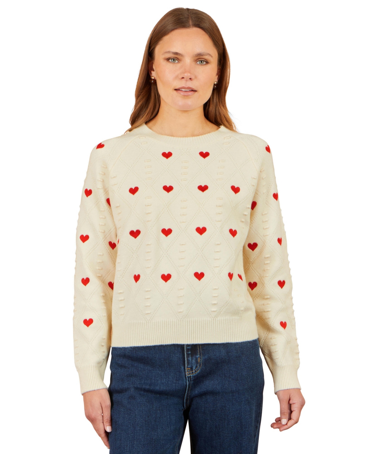 Yumi Women's Heart Long-Sleeve Crew Neck Pullover