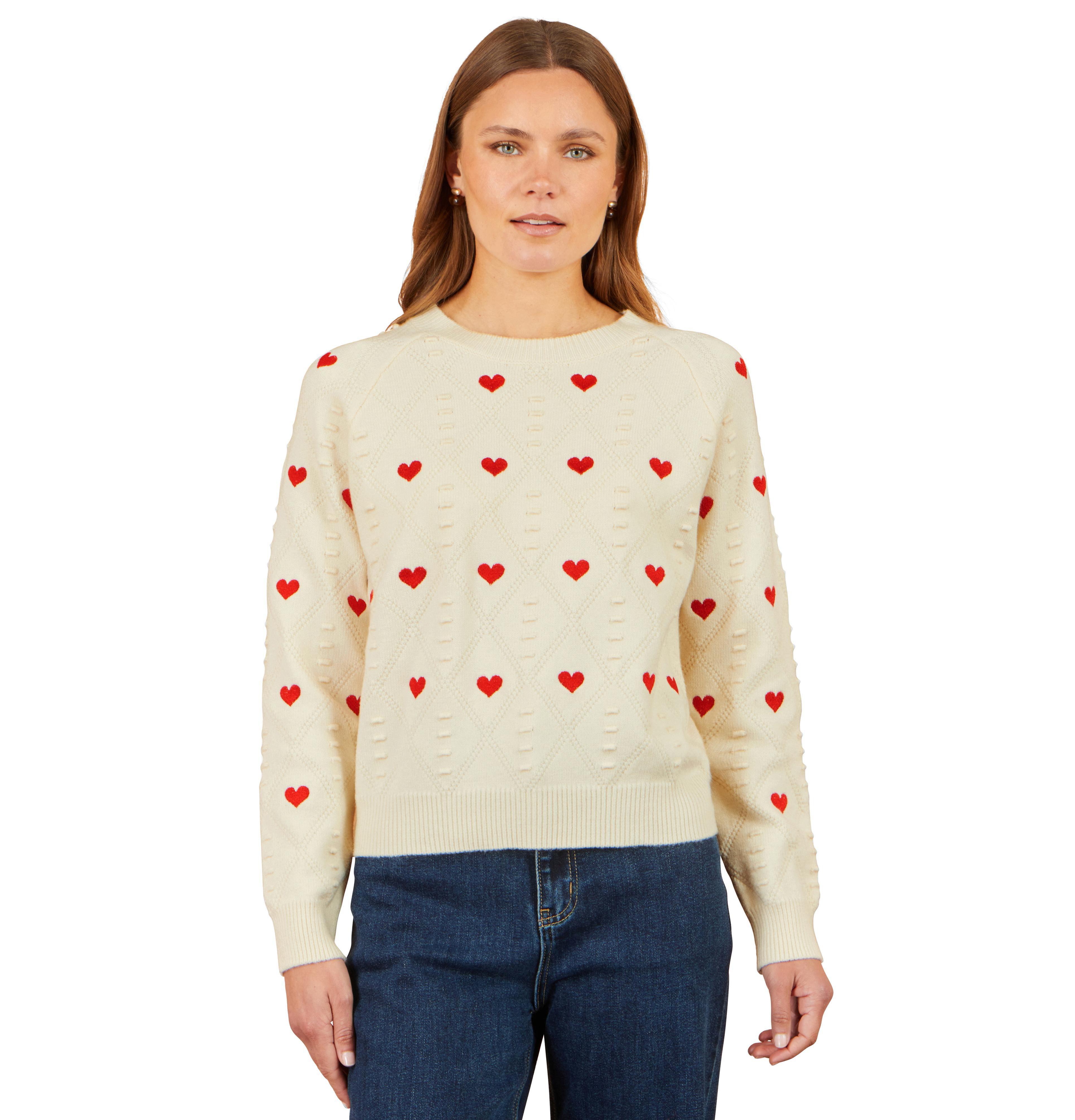 Yumi Women's Heart Long-Sleeve Crew Neck Pullover