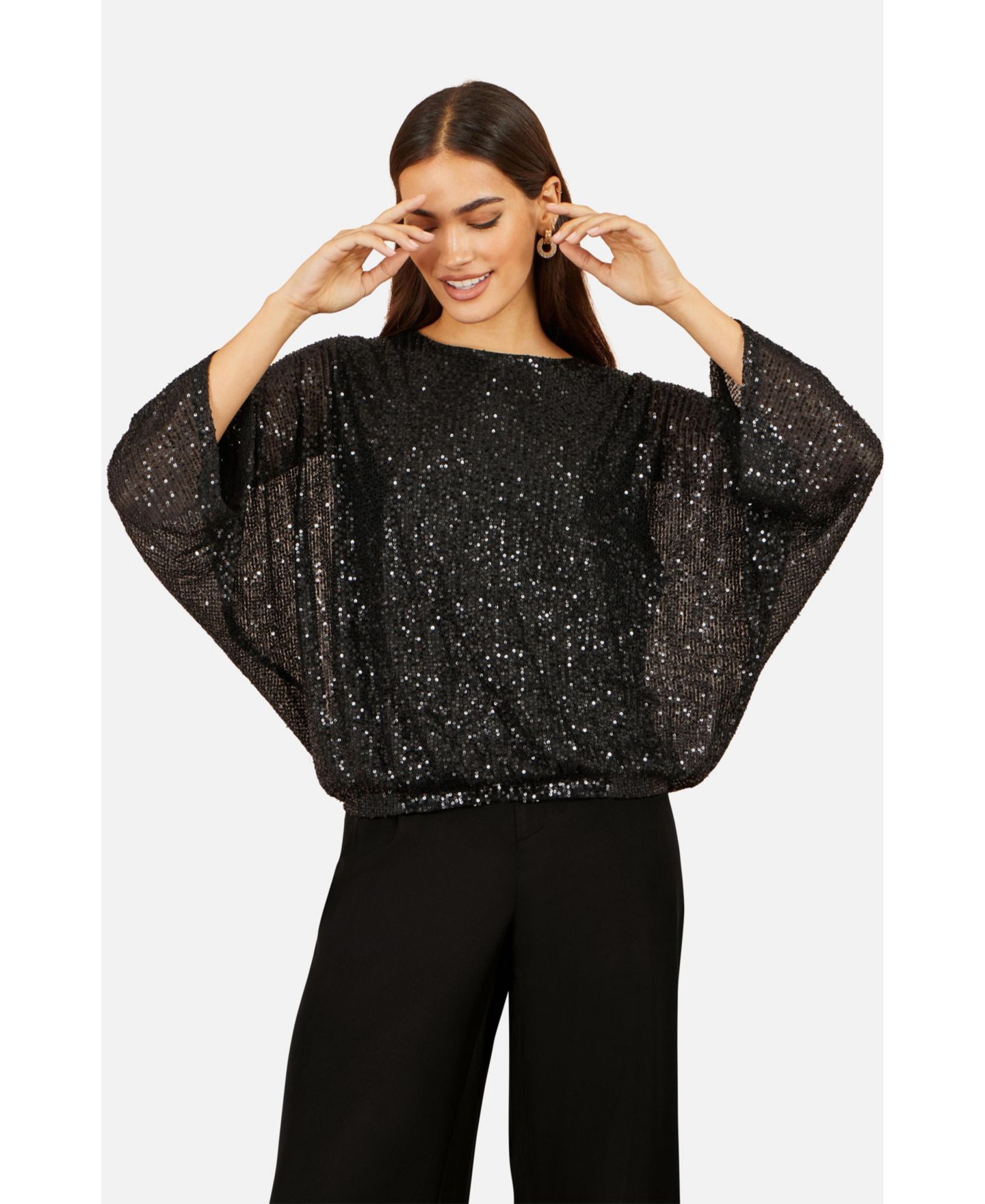 Женский топ Yumi All-Over Sequin Batwing Sleeves, цвет: Чёрный — фото 5
