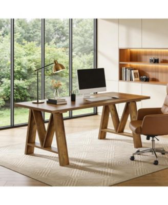 63" Executive Office Desk, Farmhouse Wooden Computer Desk, Large Modern Writing Table for Home Office