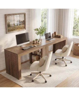 78.7" Home Office Desks, 2 Person Desk, Extra Long Desk with Shelves, Modern Farmhouse Executive Desk with Middle Storage Shelf