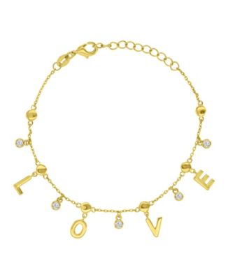 14k Gold-Plated Dangling Cubic Zirconia Love Bracelet 
