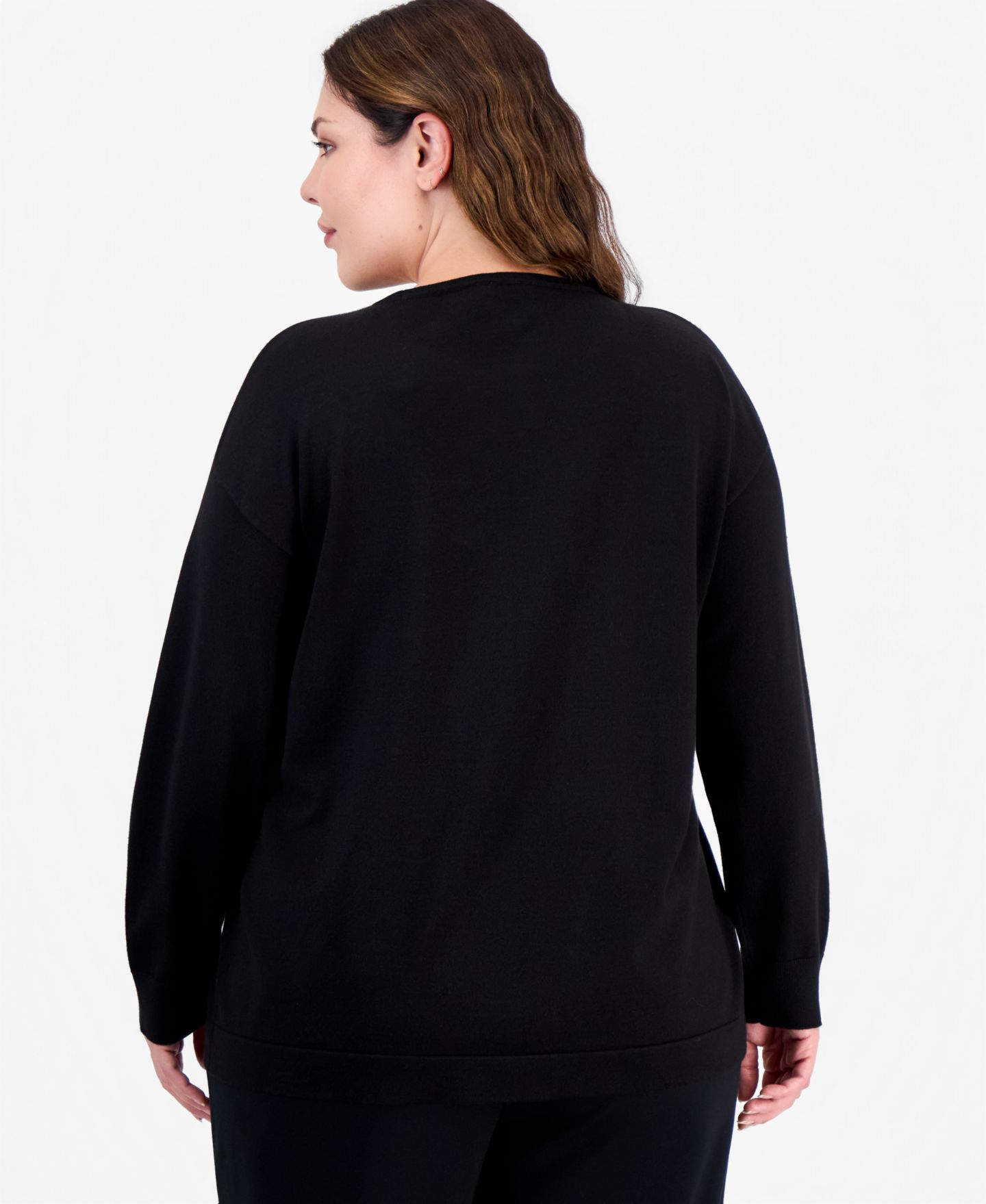 Женский свитер Anne Klein Essentials Plus Size Long-Sleeve Boat Neck Embellished, цвет: Чёрный — фото 2