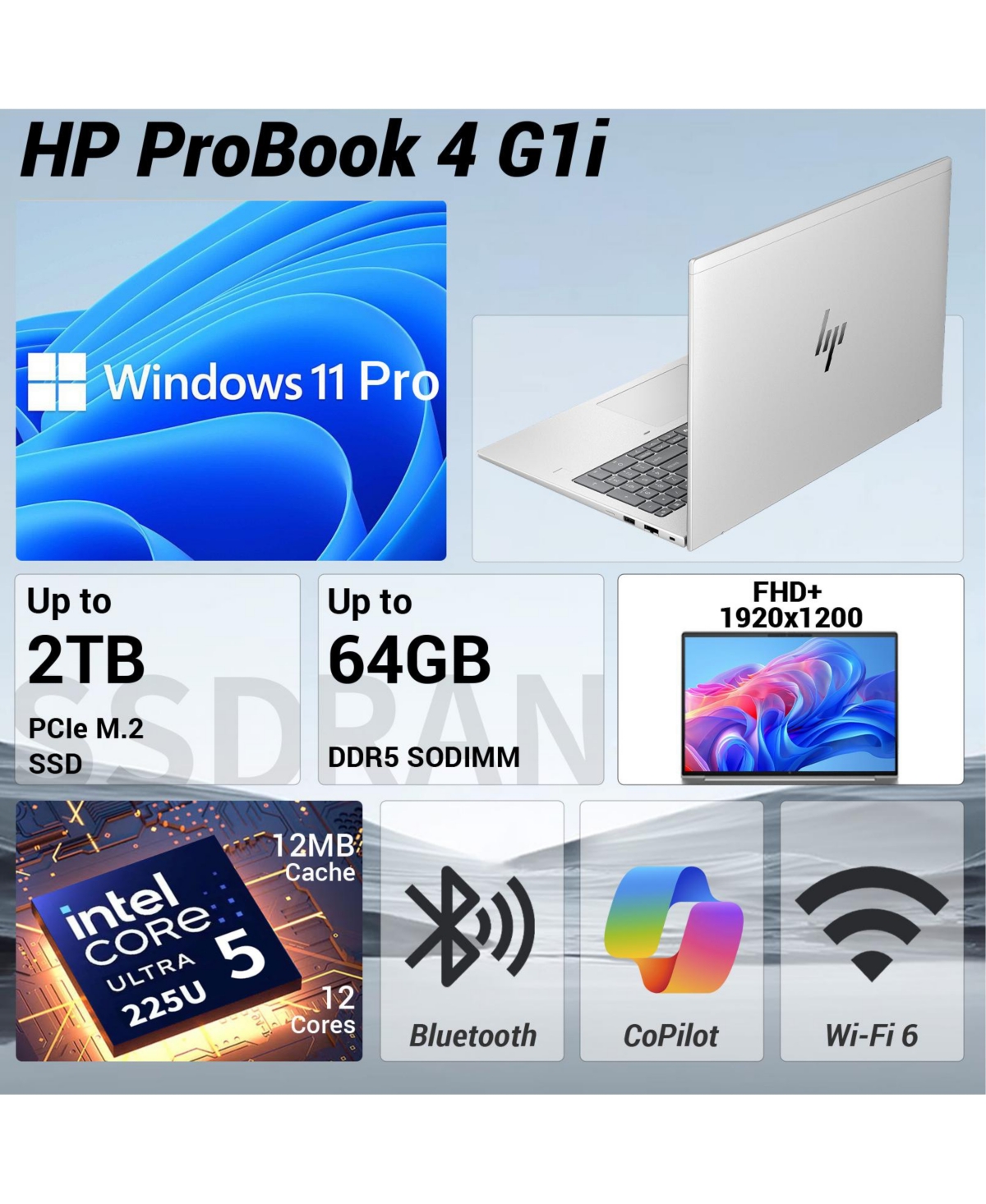 Hp ProBook 4 16" Fhd Business Laptop, Intel Core Ultra 5 225U, Intel Graphics, 32GB DDR5, 2TB Ssd, Wi-Fi 6, Win11 Pro