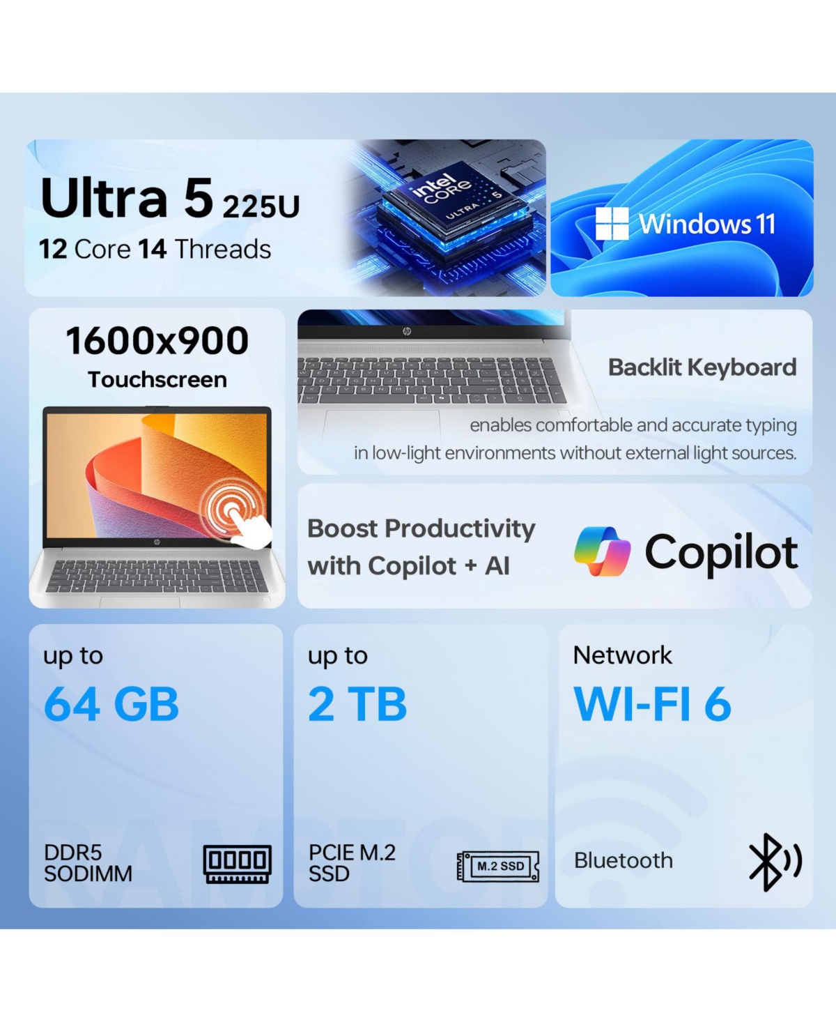 Hp 17.3" Touchscreen Business Copliot Ai Laptop, Intel Core Ultra 5 225U, 32GB DDR5 Ram, 2TB Ssd, Wi-Fi 6, Win11 Home