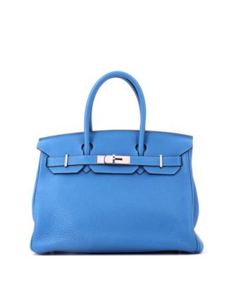 Birkin 30 Handbag Blue Clemence with Palladium Hardware