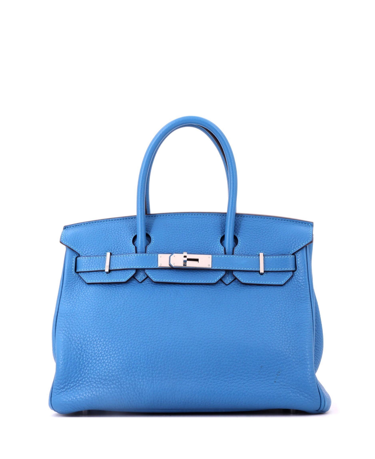 Pre-Owned Hermes Birkin 30 Handbag Blue Clemence with Palladium Hardware - Blue