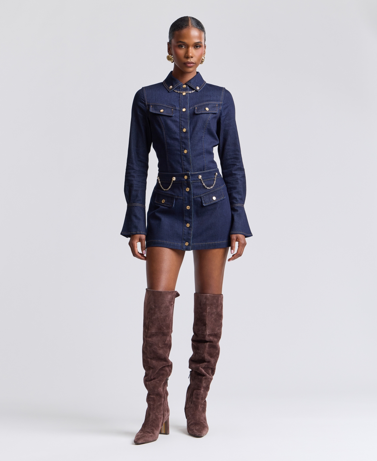 Avec Les Filles Women's Button-Front Denim Mini Skirt