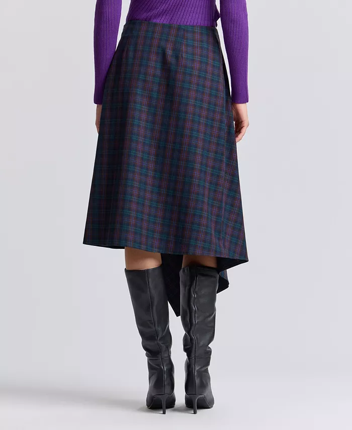 Women's Plaid Asymmetrical Wrap Midi Skirt - thumbnail 4