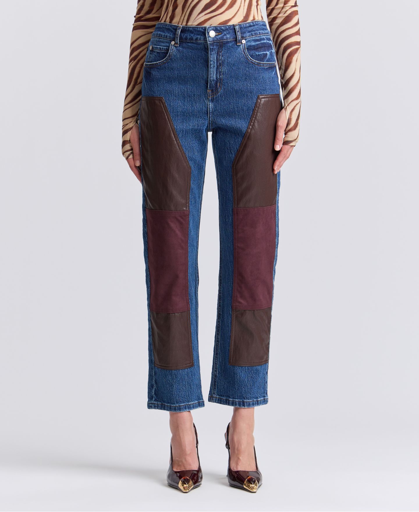Женские джинсы Avec Les Filles Carpenter Colorblock Straight-Leg, цвет: Варёный — фото 3