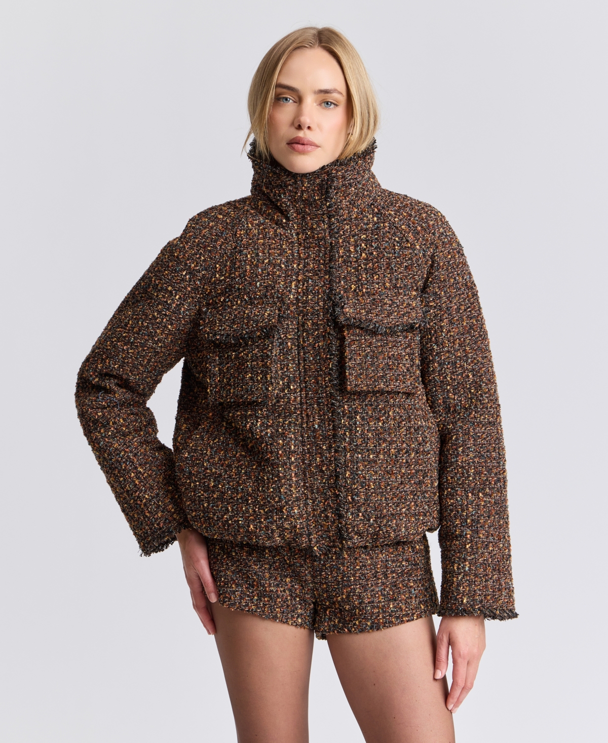 Avec Les Filles Women's Mock Neck Raglan Puffer Jacket