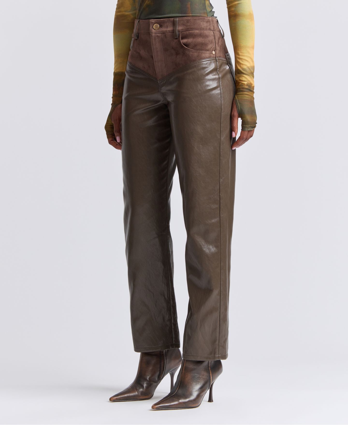 Женские брюки Avec Les Filles High-Rise Yoke Slim Polyurethane, цвет: Оливковый — фото 4