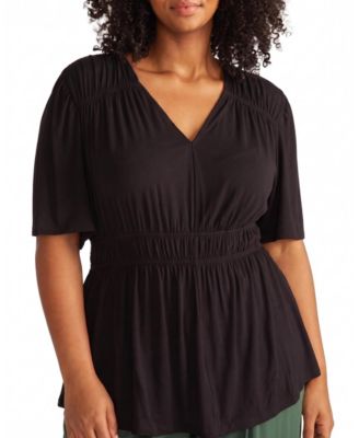 Plus Size Flora Peplum V-Neck Short-Flutter-Sleeve Top