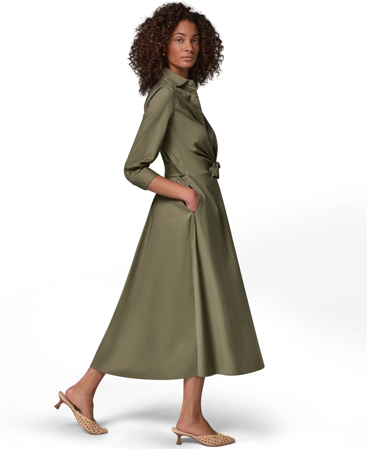Donna Karan Weekend Women's Poplin Collared 3/4-Sleeve Shirt Dress