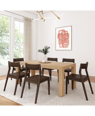 72" Modern Solid Wood Dining Table Set, Wirebrush, + 6 Chairs