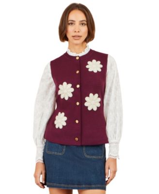 Women's Flower-Applique Sleeveless Knit Sweater Vest