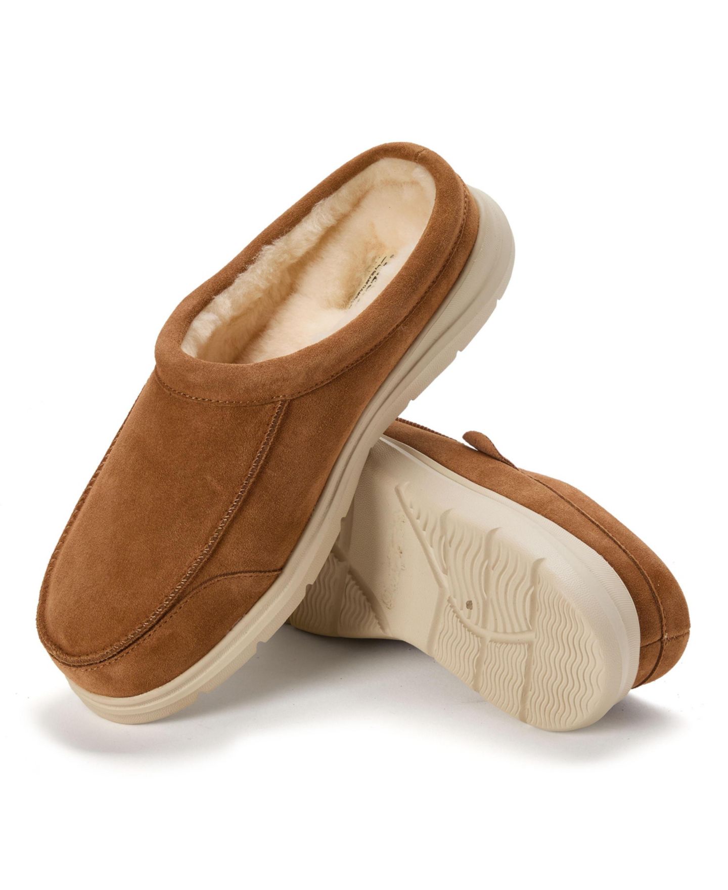 Мужские сабо Dearfoams Fireside by Lithgow Genuine Shearling Clog, цвет: Каштановый — фото 7