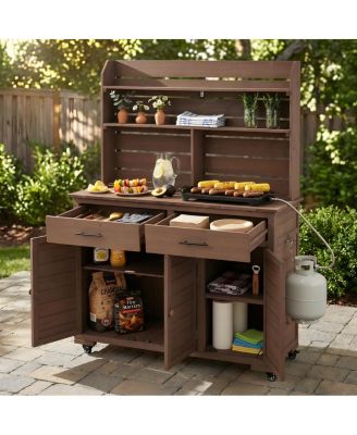 Large Wooden Garden Potting Bench With Storage And Lockable Wheels