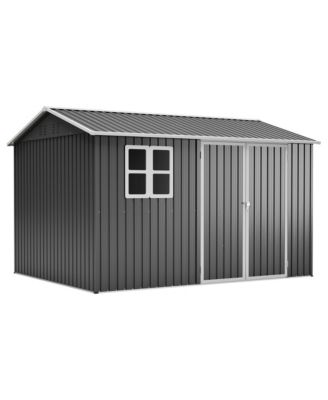10 x 8 ft Steel Storage Shed with Window Lockable Doors and Sloped Roof