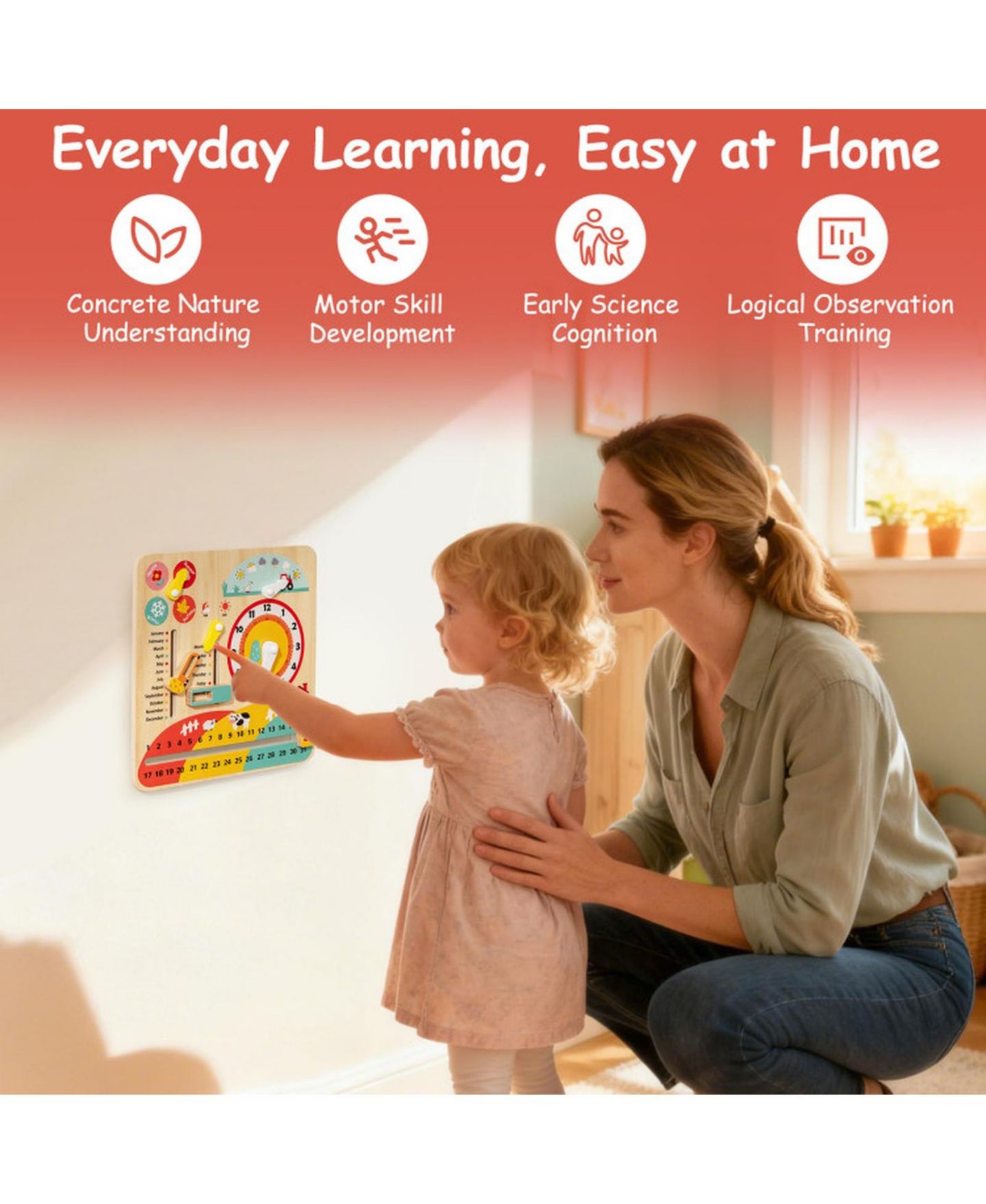 Детская игрушка SUGIFT Montessori Wooden Learning Clock for Time, Seasons & Weather, Ages 3+, цвет: Open Miscellaneous — фото 5