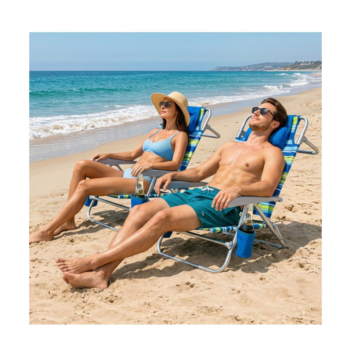 Hongge 2-Pack Folding Beach Chair with 7-Position Backrest