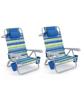 2-Pack Folding Beach Chair with 7-Position Backrest