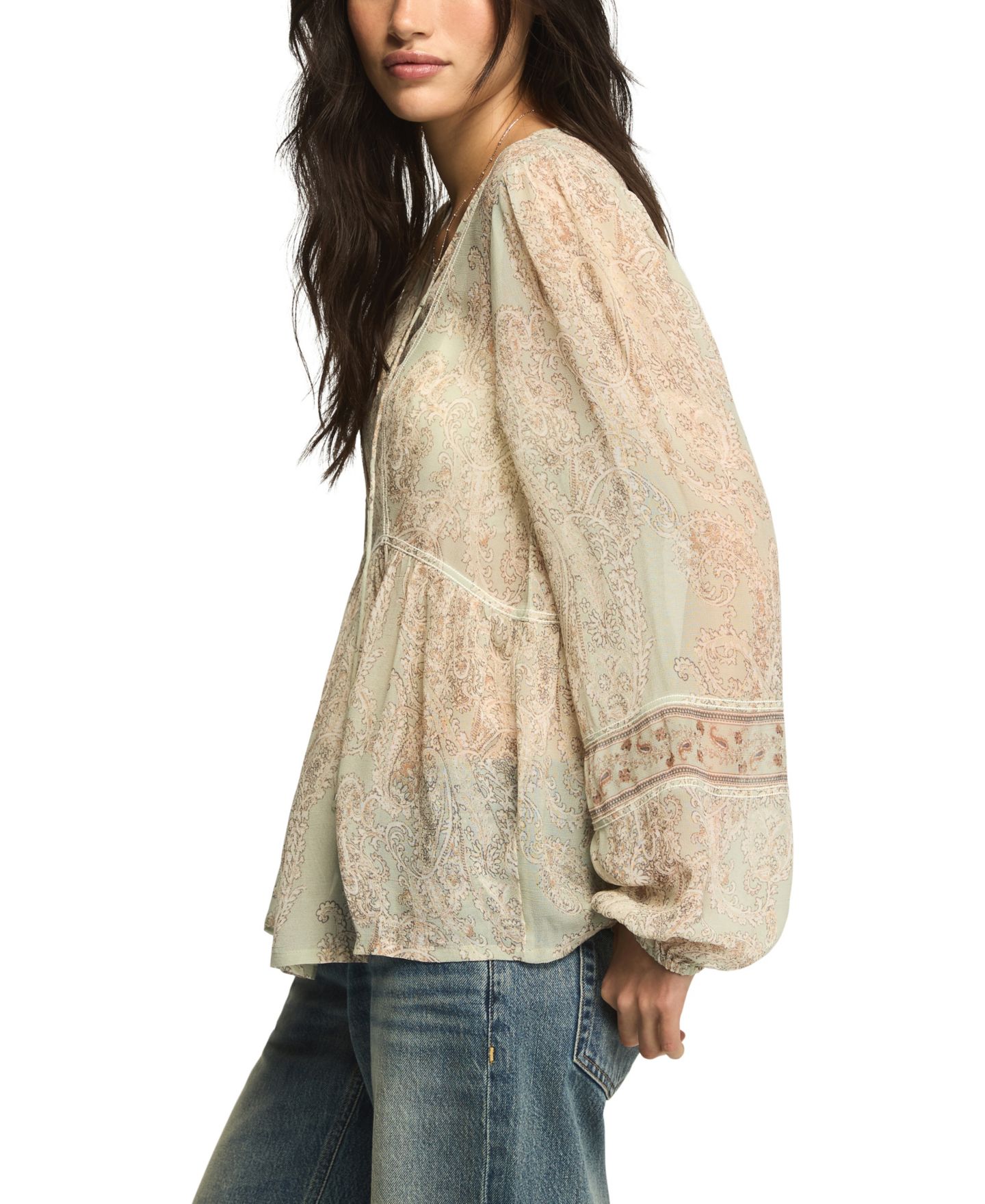 Женский топ Lucky Brand Paisley Print Mix Long-Sleeve Peasant Top, цвет: Синий — фото 2