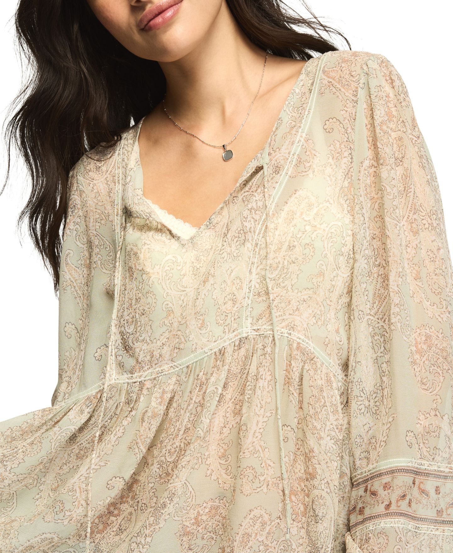 Женский топ Lucky Brand Paisley Print Mix Long-Sleeve Peasant Top, цвет: Синий — фото 3