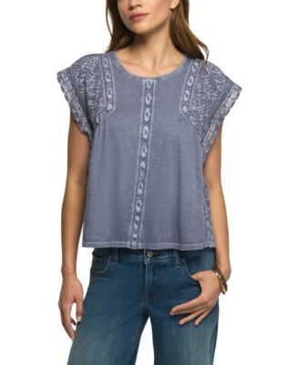 Women's Embroidered Short-Sleeve Boxy Cotton-Blend T-Shirt
