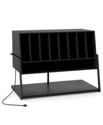 Turntable Stand with Charging Station and 8 Vinyl Storage Shelves
