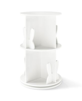 2-Tier Freestanding Kids Rotating Bookshelf Storage Rack with Bunny Baffles
