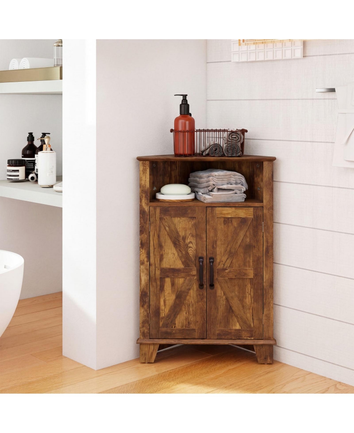 Sugift 4-Tier Corner Storage Cabinet with Open Shelf and 2-Door Cabinet