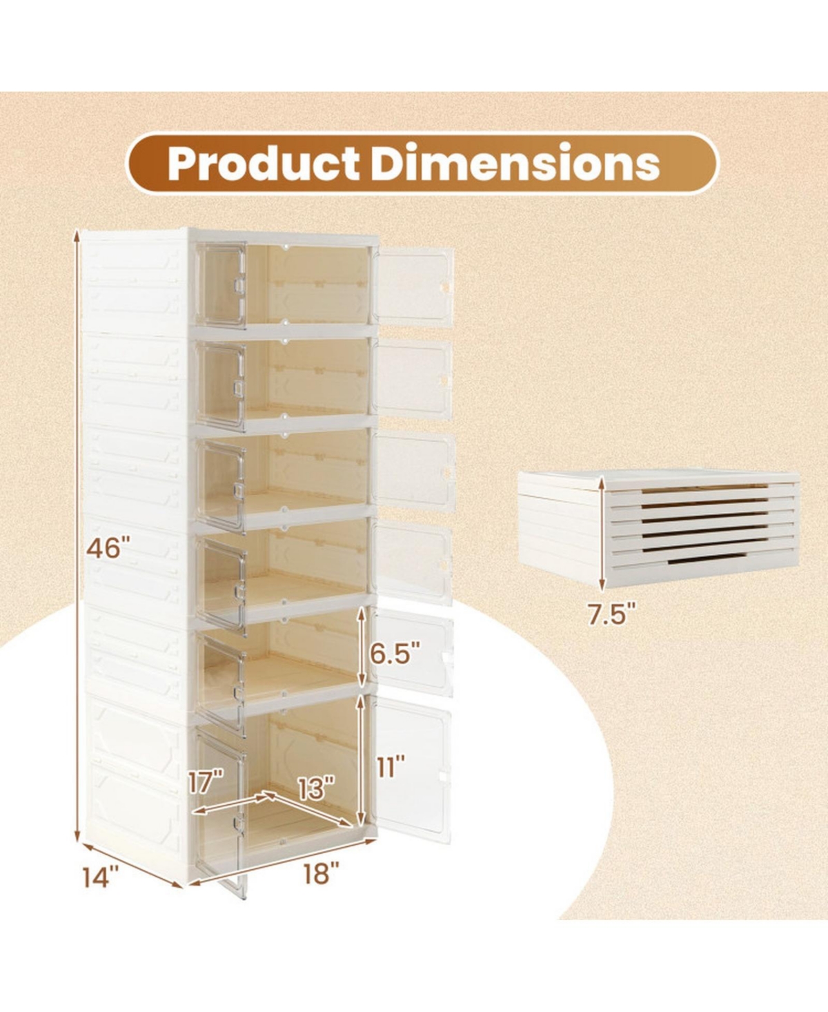 Sugift Foldable 6-Tier Shoe Rack Organizer 12-Pair Collapsible Shoe Cabinet
