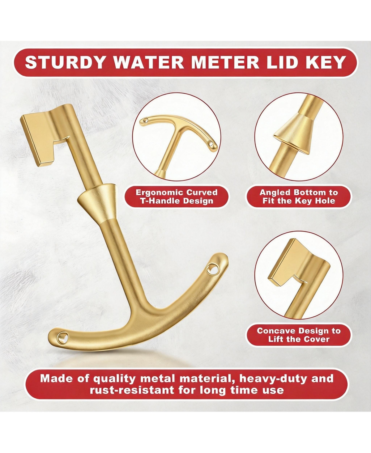 Xdovet Water Meter Key Steel Wrench T-handle Adjustable 4-way Cross Tool