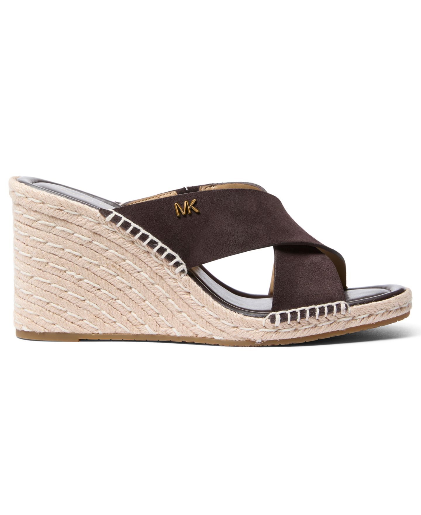 Женские сандалии Michael Kors Kenzie Slip-On Wedge, цвет: Шоколадный замшевый — фото 2