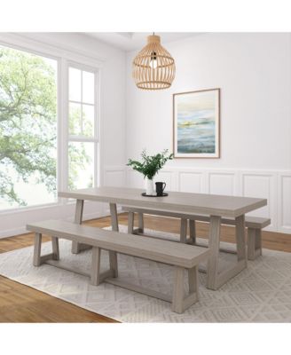 94" Classic Solid Wood Dining Table Set with 2 Benches