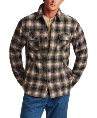 Men's Wool Blend Brushed Plaid Shirt Jacket