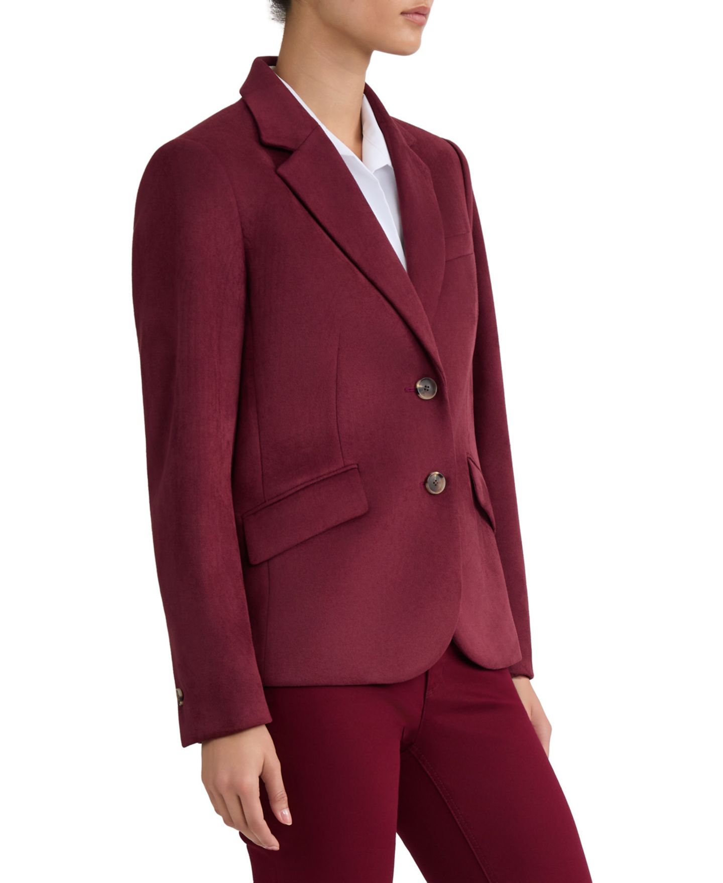 Женская куртка Jones New York Suede Notch-Collar Two-Button, цвет: Винный — фото 3