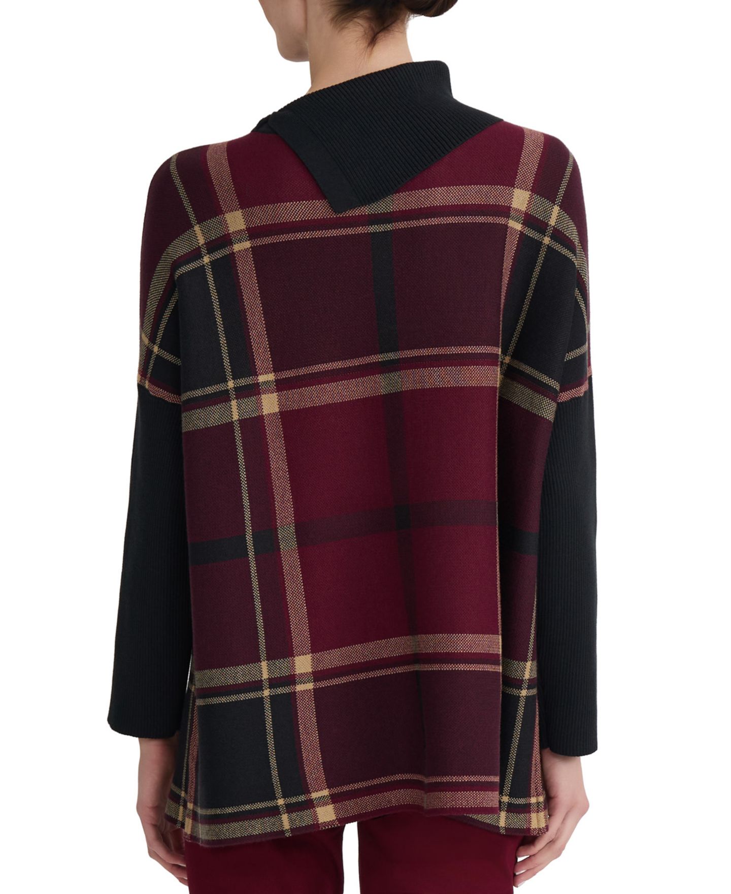 Женский свитер Jones New York Plaid Split-Neck Poncho, цвет: Винный разноцветный — фото 4