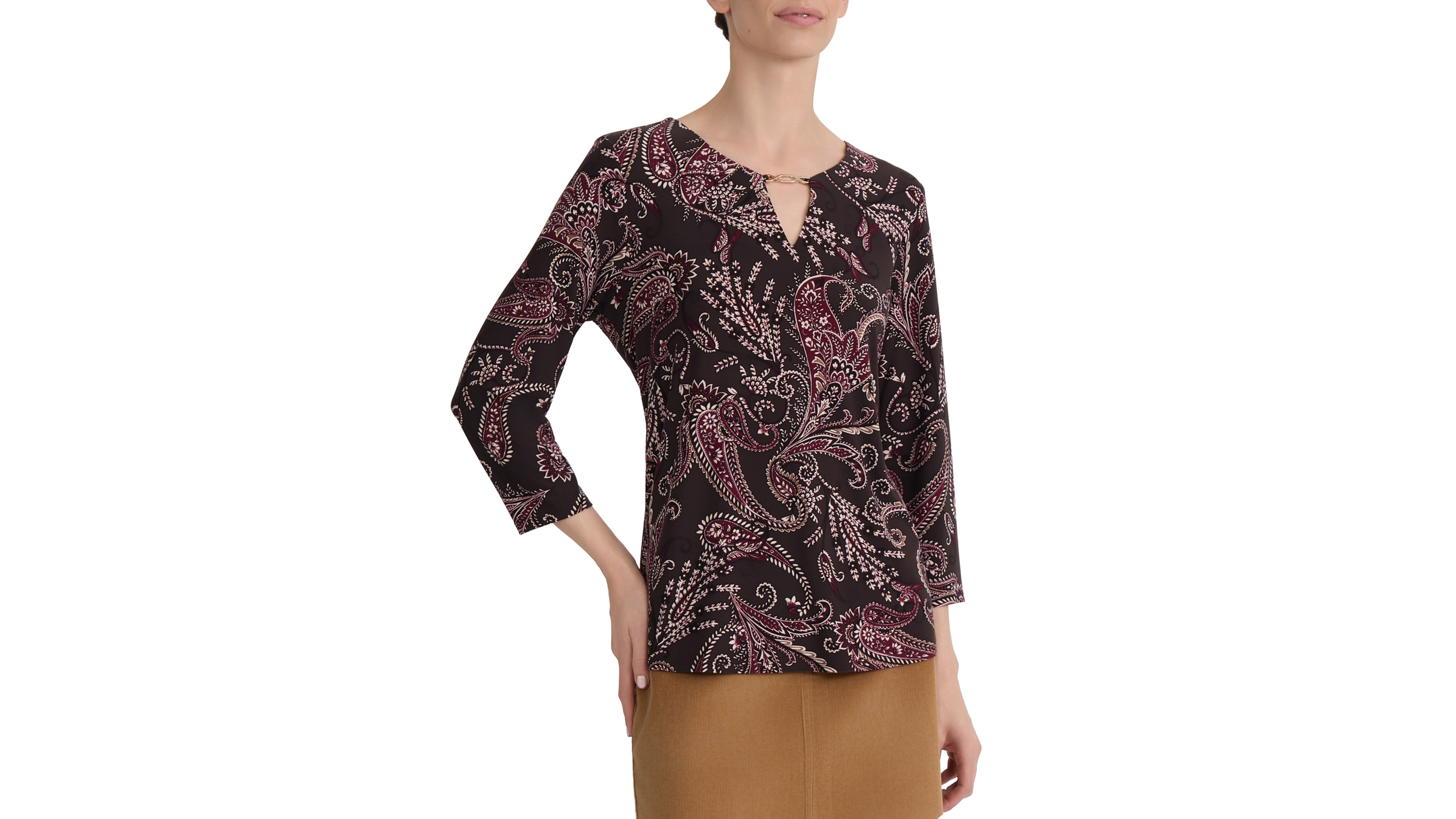 Jones New York Women's Paisley-Print 3/4-Sleeve Keyhole-Neck Blouse