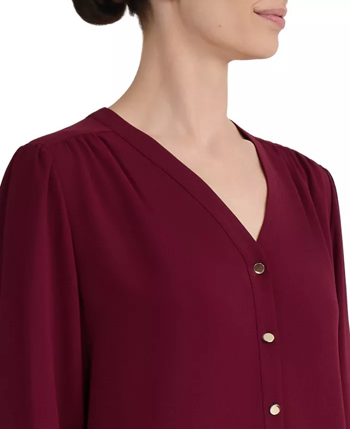 Women's 3/4-Sleeve V-Neck Button-Up Blouse - thumbnail 6