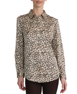 Women's Utility Collared Long-Sleeve Blouse with Pockets