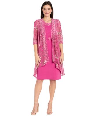 Women's Wedding Guest Scoop-Neck Dress and Printed Mesh Jacket, 2-Piece Set
