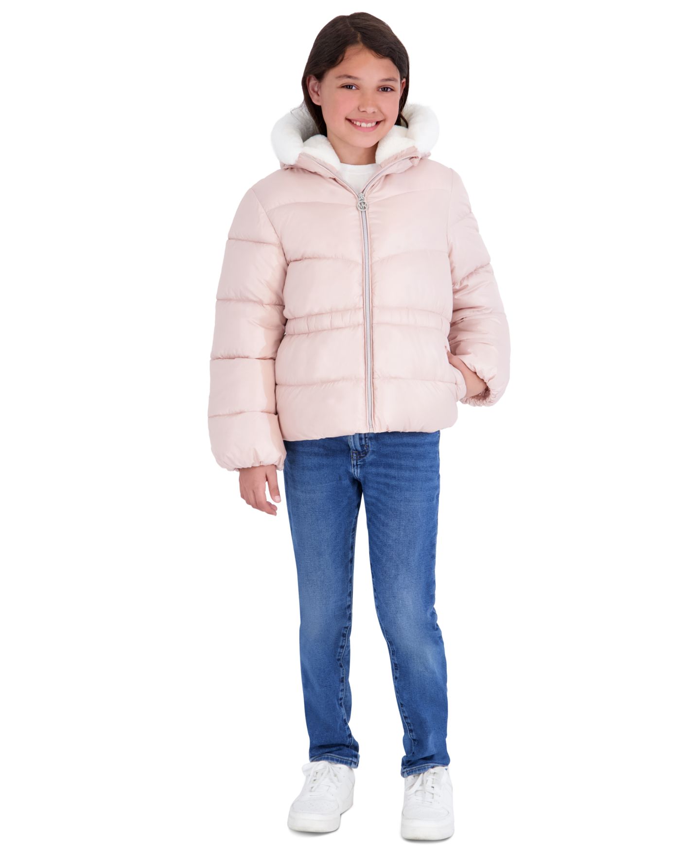 Куртка Michael Kors Peplum Heavy Weight Puffer Jacket для девочек-малышей, цвет: Rosewater — фото 2