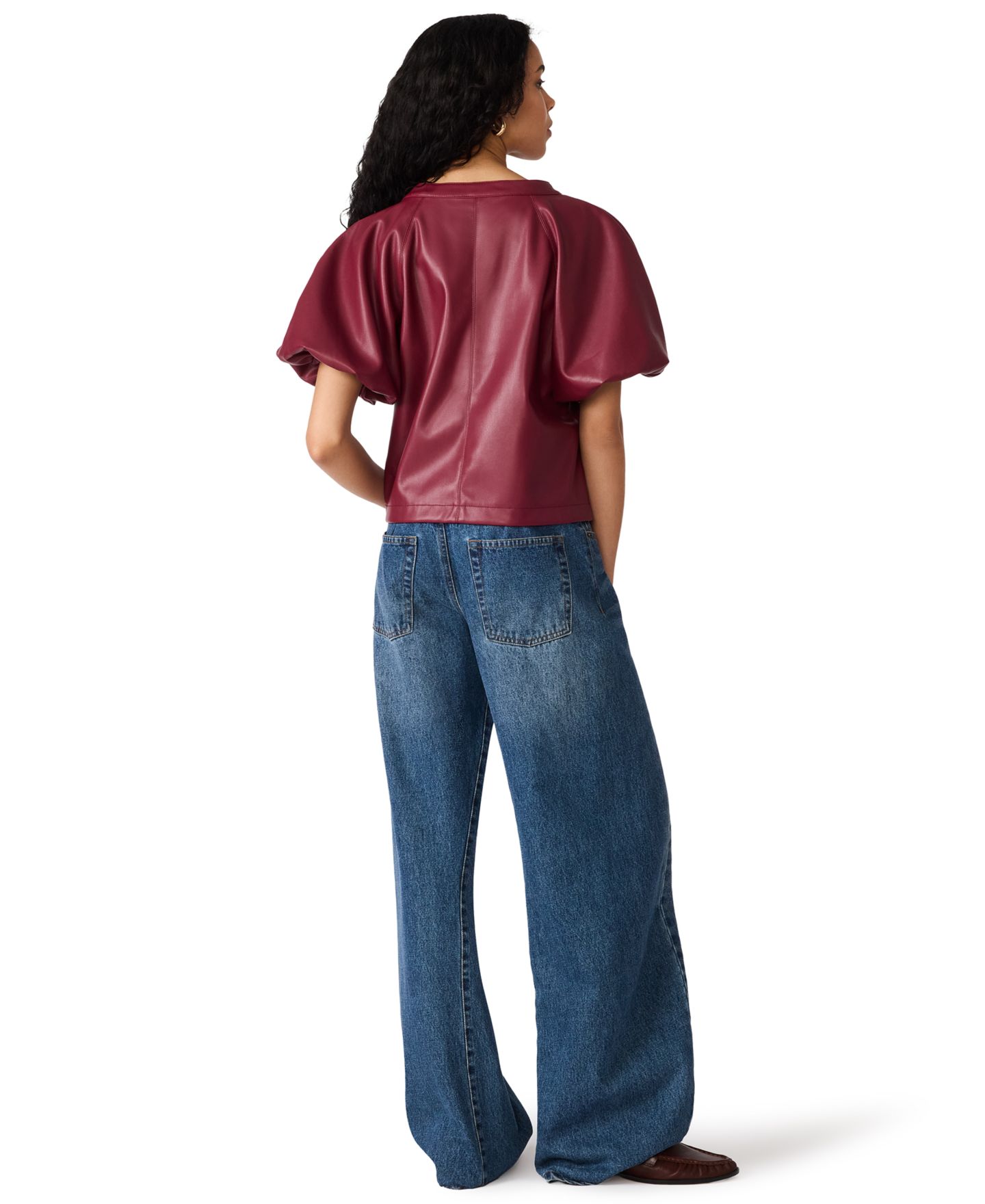 Женская блузка Steve Madden Cecila Top Faux-Leather Puff-Sleeve Blouse, цвет: Cordovan — фото 5